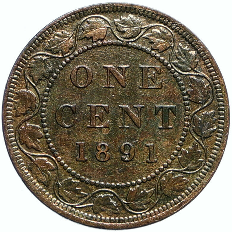 1891 CANADA British UK Queen VICTORIA Wreath Vintage Antique Cent Coin i99859