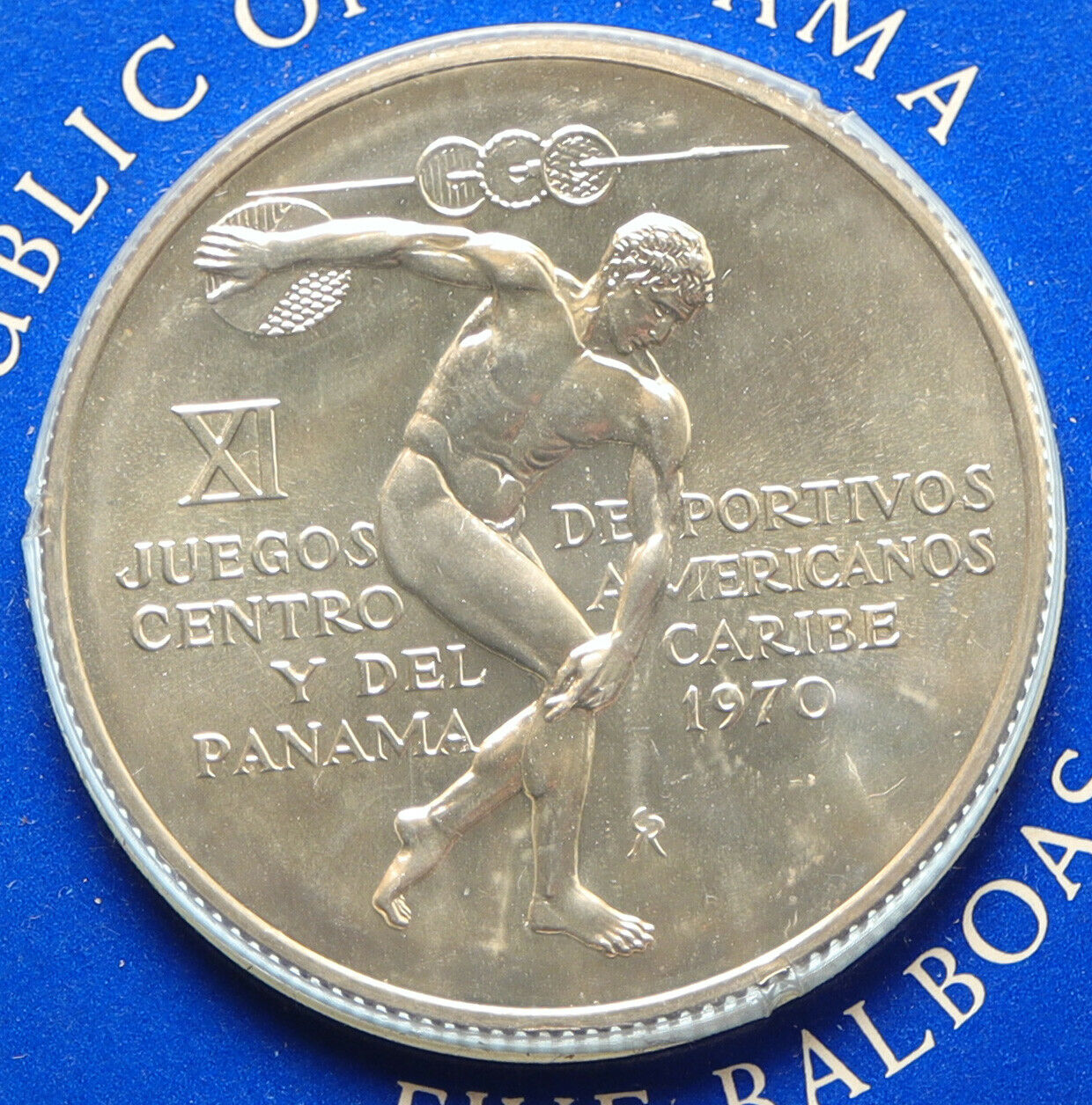 1970 PANAMA Olympic Games GREEK DISC THROWER ATHLETE BU Silver 5B Coin i96436