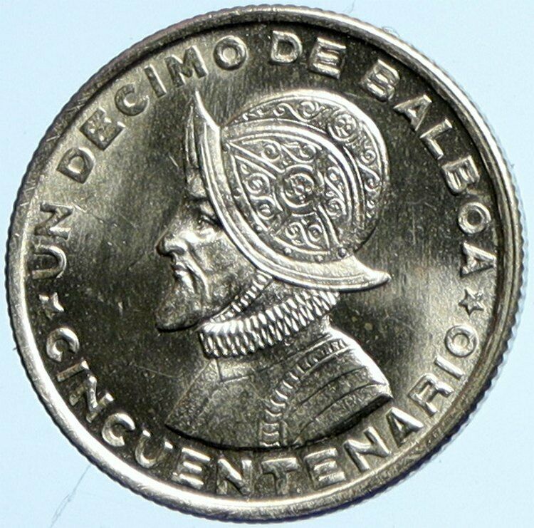 1953 PANAMA Conquistador HERO BALBOA Silver Tenth 1/10th Spanish Coin i101713