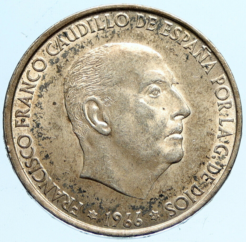 1966 SPAIN Large Franco Caudillo VINTAGE Silver 100 Pesetas Spanish Coin i97342