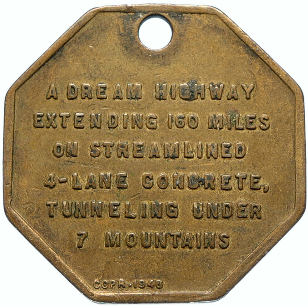 1944 USA Pennsylvania SUPER HIGHWAY DREAM TUNNEL Old Antique Token Medal i98631