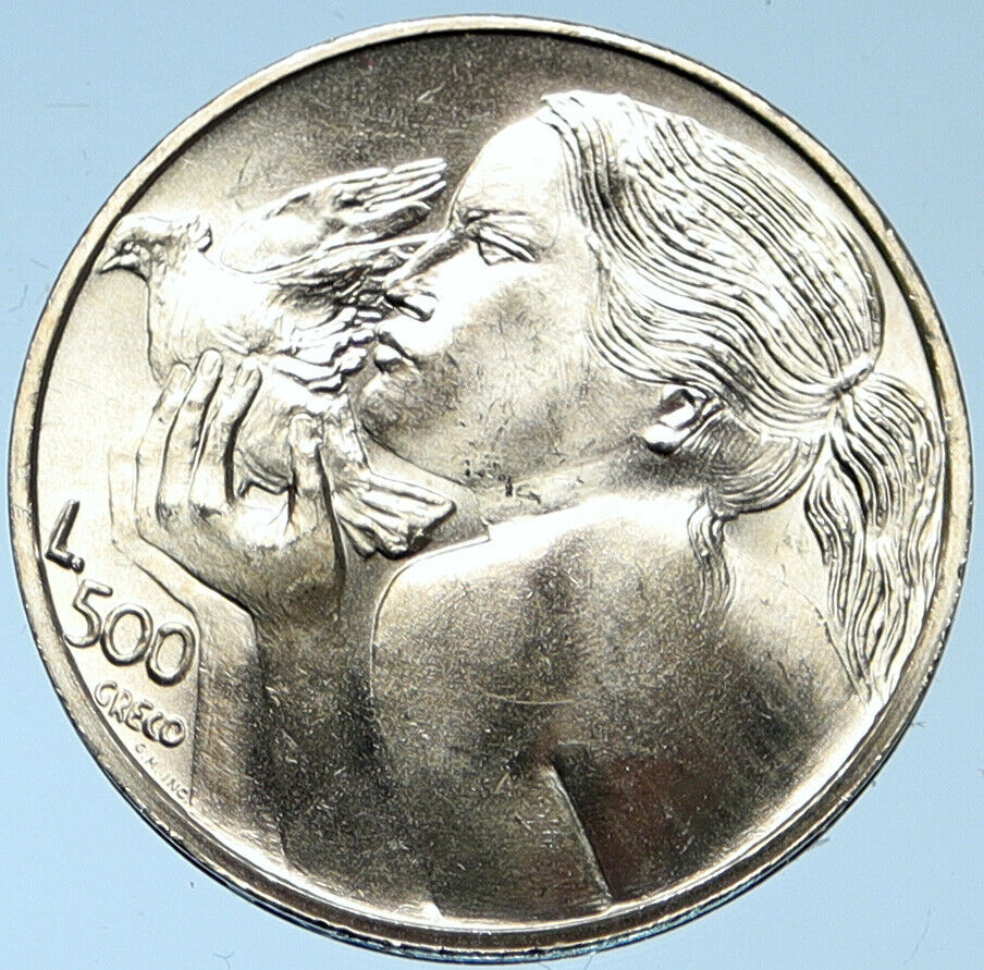 1973 SAN MARINO Italy with Artist GRECCO Old Silver Genuine 500 Lire Coin i99650