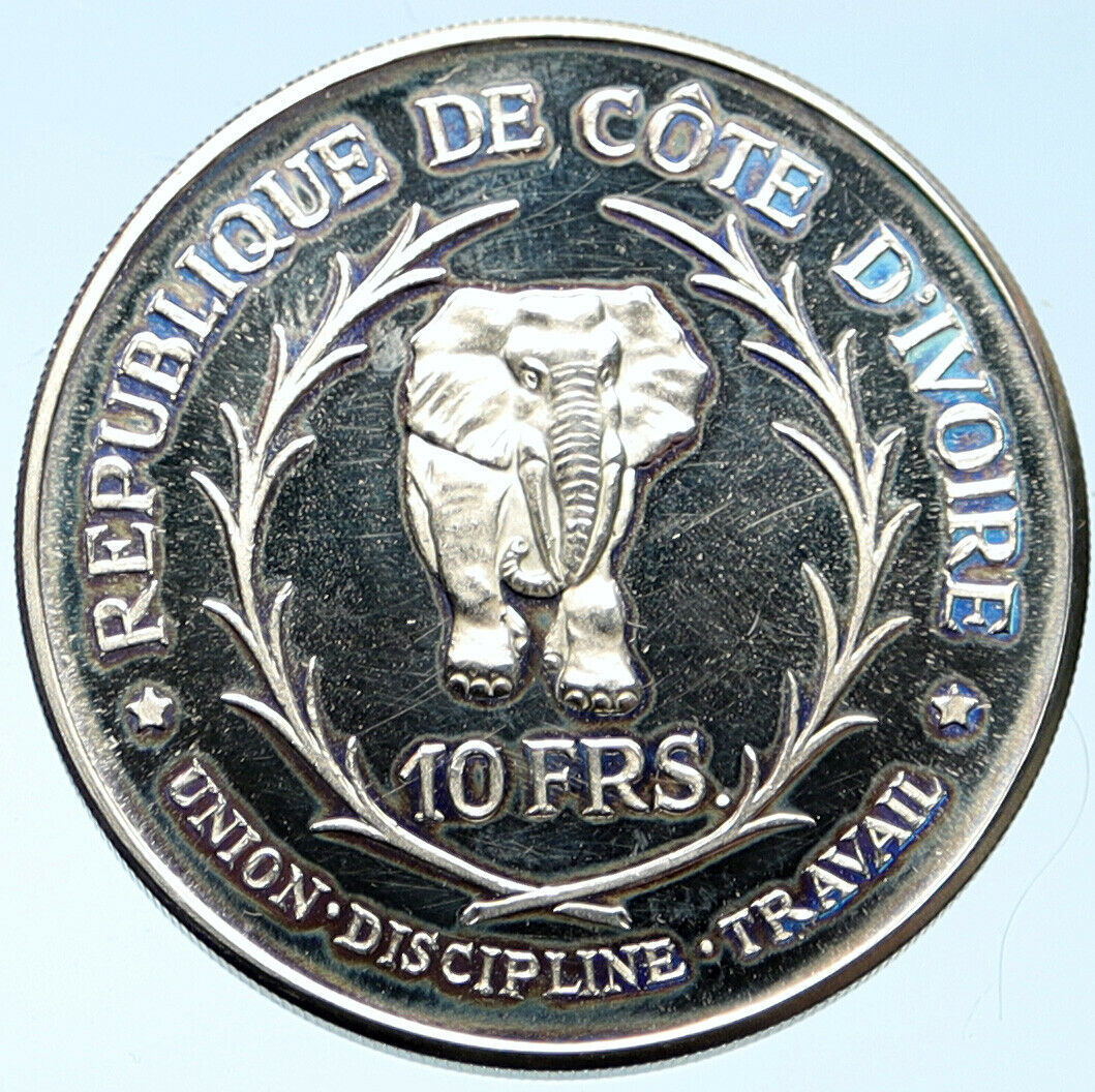 1966 IVORY COAST Felix Houphouet-Boigny AFRICA Elephant 10 Francs Coin i99652