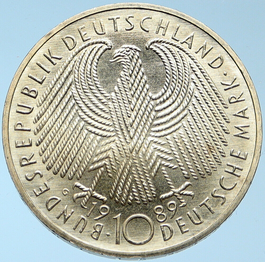 1989 GERMANY Hamburg w Castle Eagle VINTAGE Old Silver 10 Marks Coin i99658