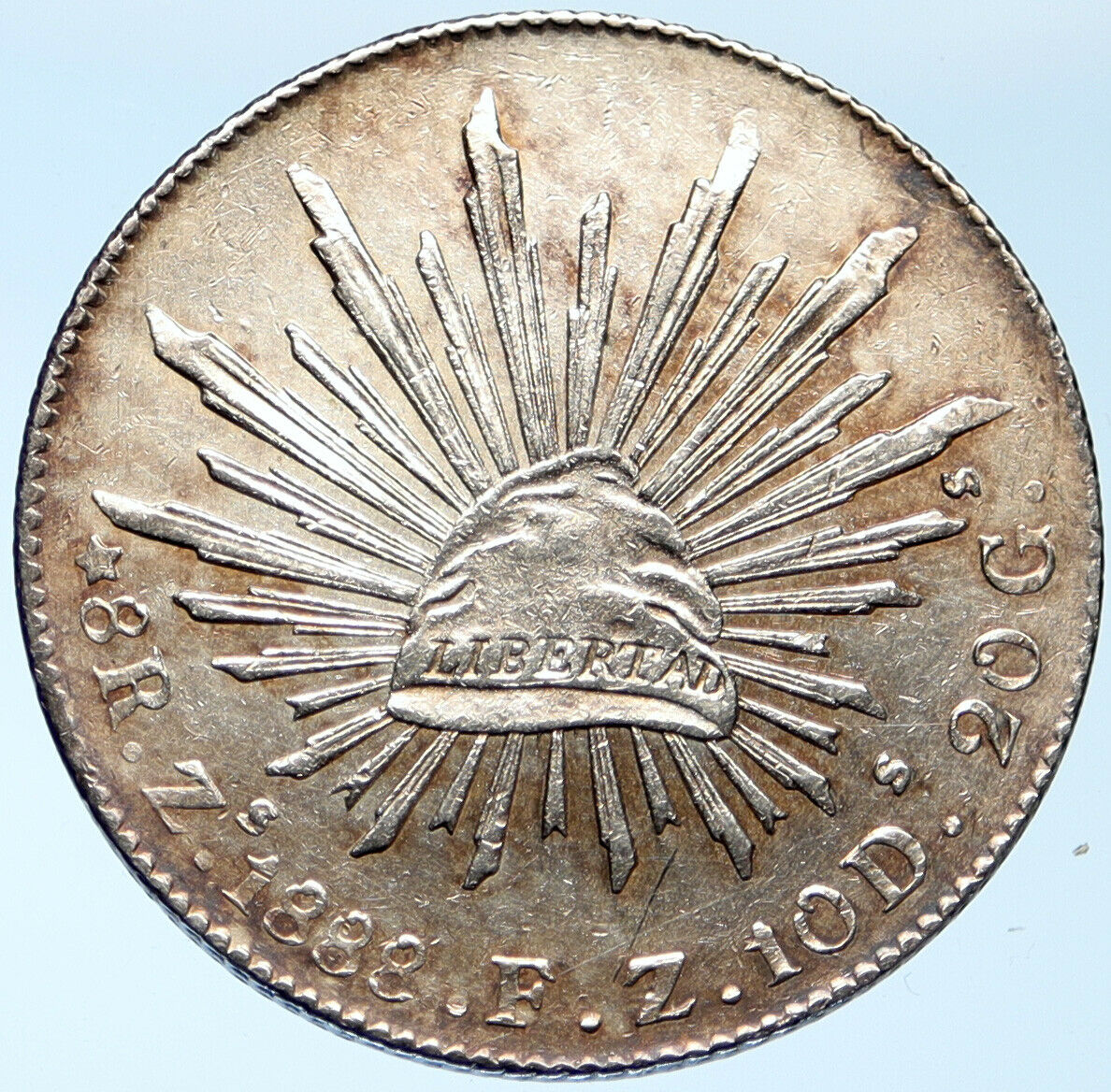 1888 Zs FZ MEXICO Large Eagle Sun Antique Mexican Silver 8 Reales Coin i99656