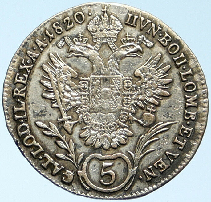 1820 A AUSTRIA w Emperor Franz II ANTIQUE Silver 5 Kreuzer Austrian Coin i99659