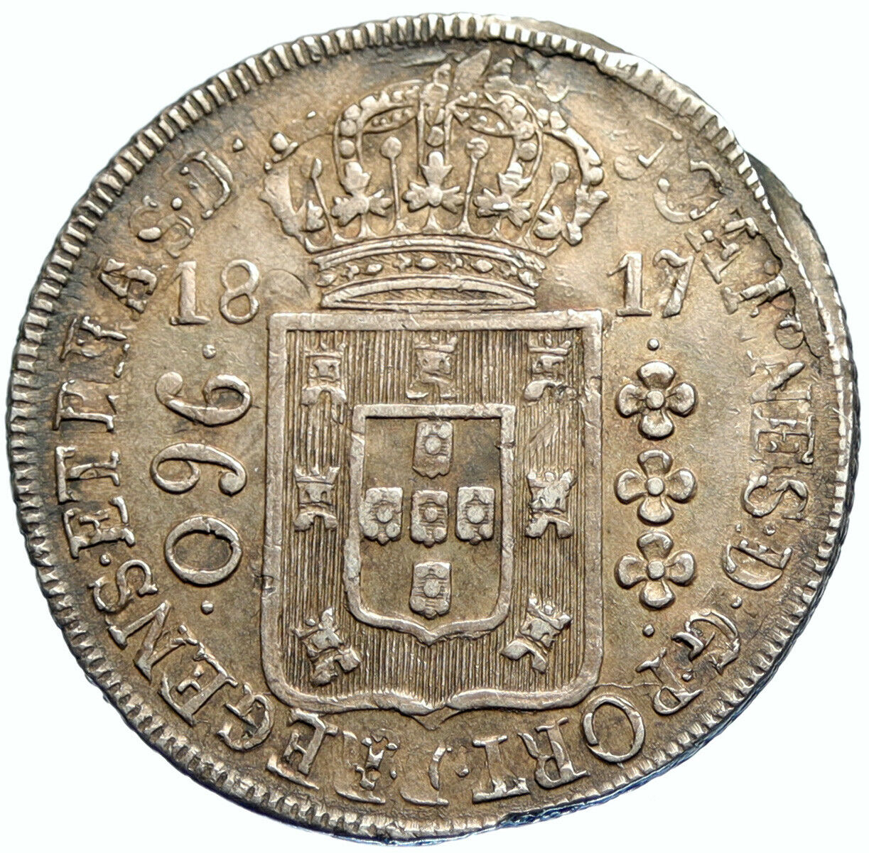 1817 BRAZIL Colonial under King JOHN VI of PORTUGAL Silver 960 Reis Coin i99675