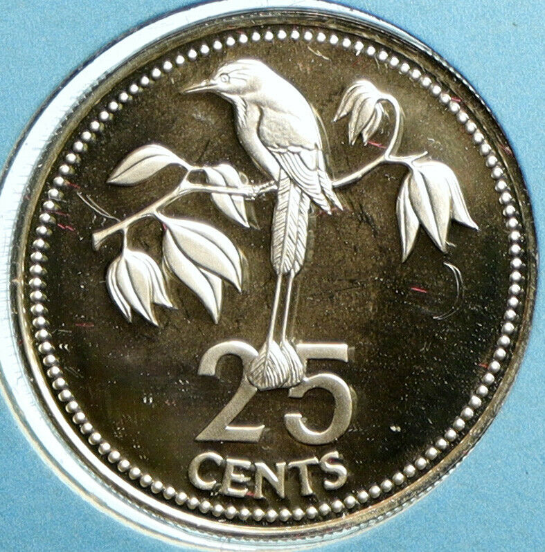 1974 BELIZE Avifauna FRIGATE BIRD Genuine OLD Proof Silver 25 Cents Coin i101718