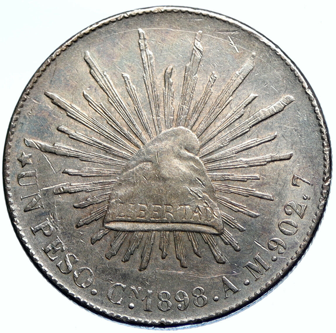 1898 Mo AM MEXICO Large Eagle Sun Antique OLD Mexican Silver Peso Coin i99666