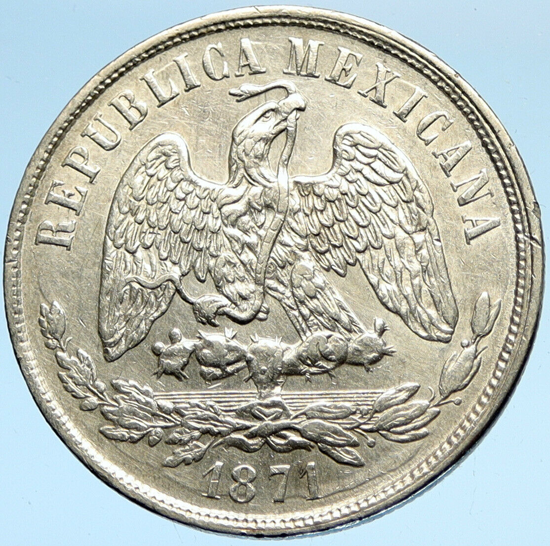 1871 Mo M MEXICO Eagle Sun CAP & SCALES Antique Mexican Silver Peso Coin i99671