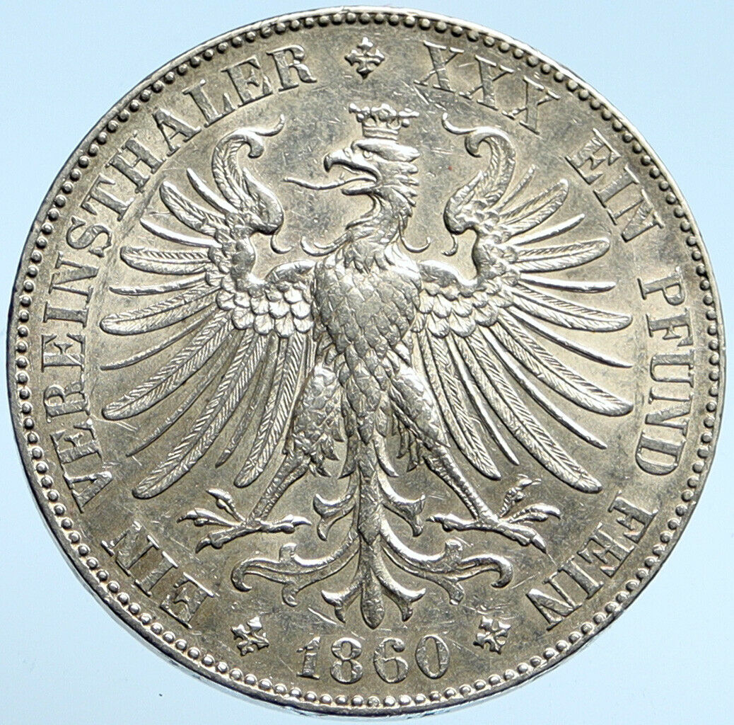 1860 GERMANY German States FRANKFURT Free State Silver Vereinsthaler Coin i99581