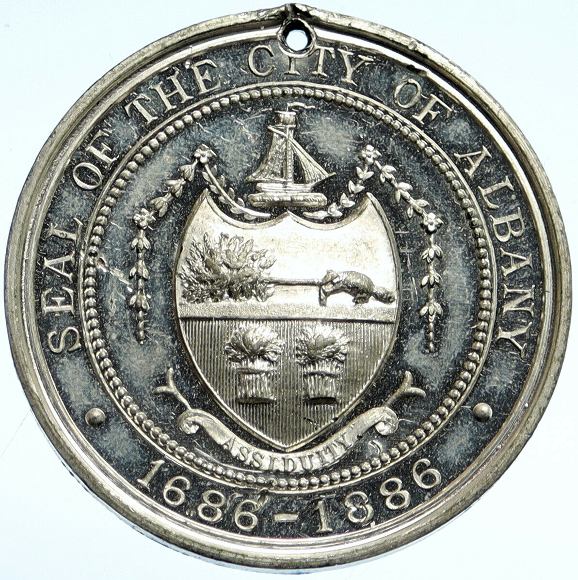 1886 USA US Bicentennial of ALBANY NEW YORK Antique PFLike Aluminum Medal i99575