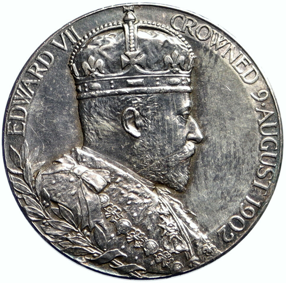 1902 Great Britain UK EDWARD VII & ALEXANDRA Old SPECIMEN SILVER MEDAL i99582