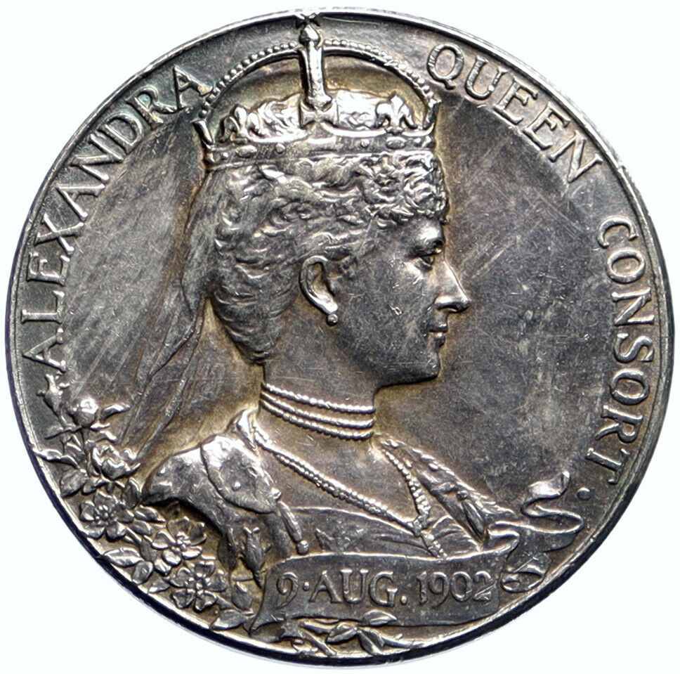 1902 Great Britain UK EDWARD VII & ALEXANDRA Old SPECIMEN SILVER MEDAL i99582