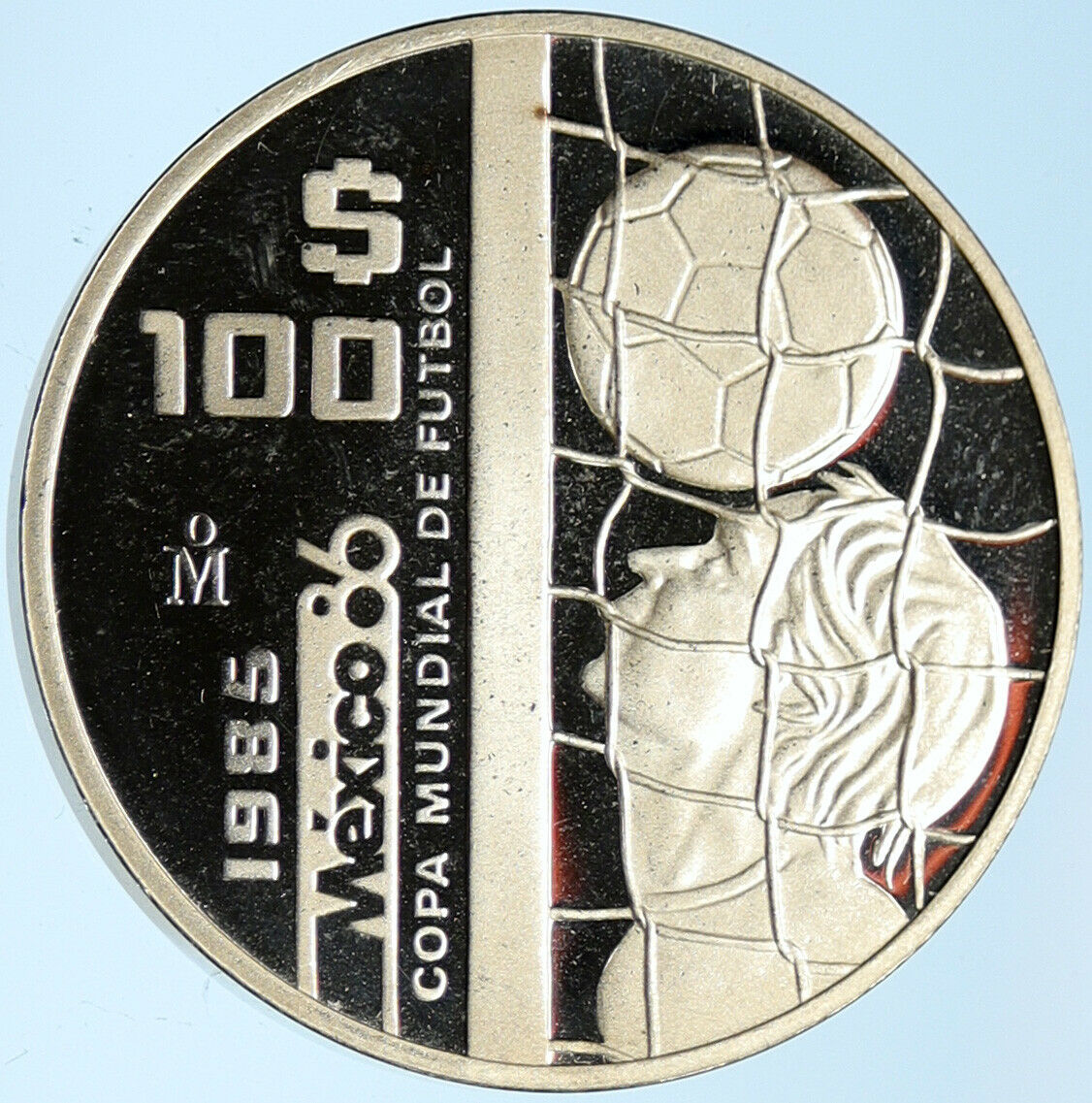 1985 MEXICO FIFA World Cup 1986 Football Soccer OLD Proof Silver 100 Coin i99647