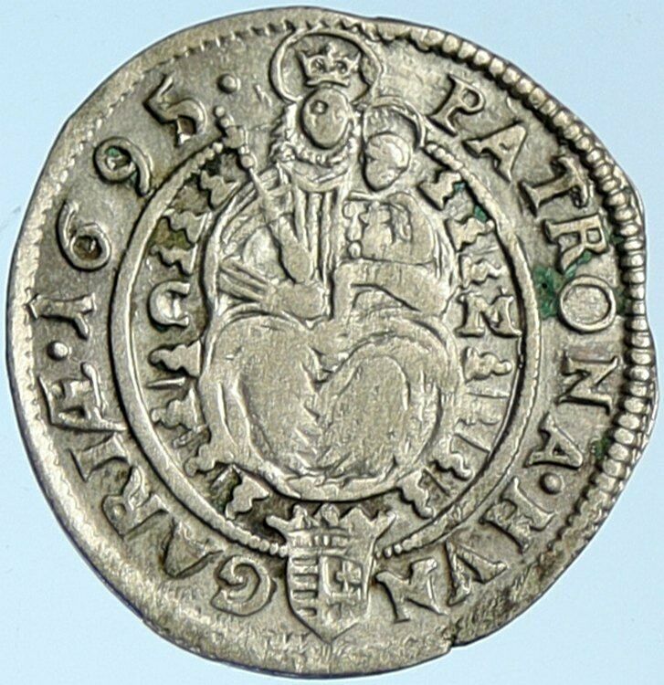 1695 HUNGARY KING Leopold I MADONNA JESUS 3 Krajcar Antique Silver Coin i99643