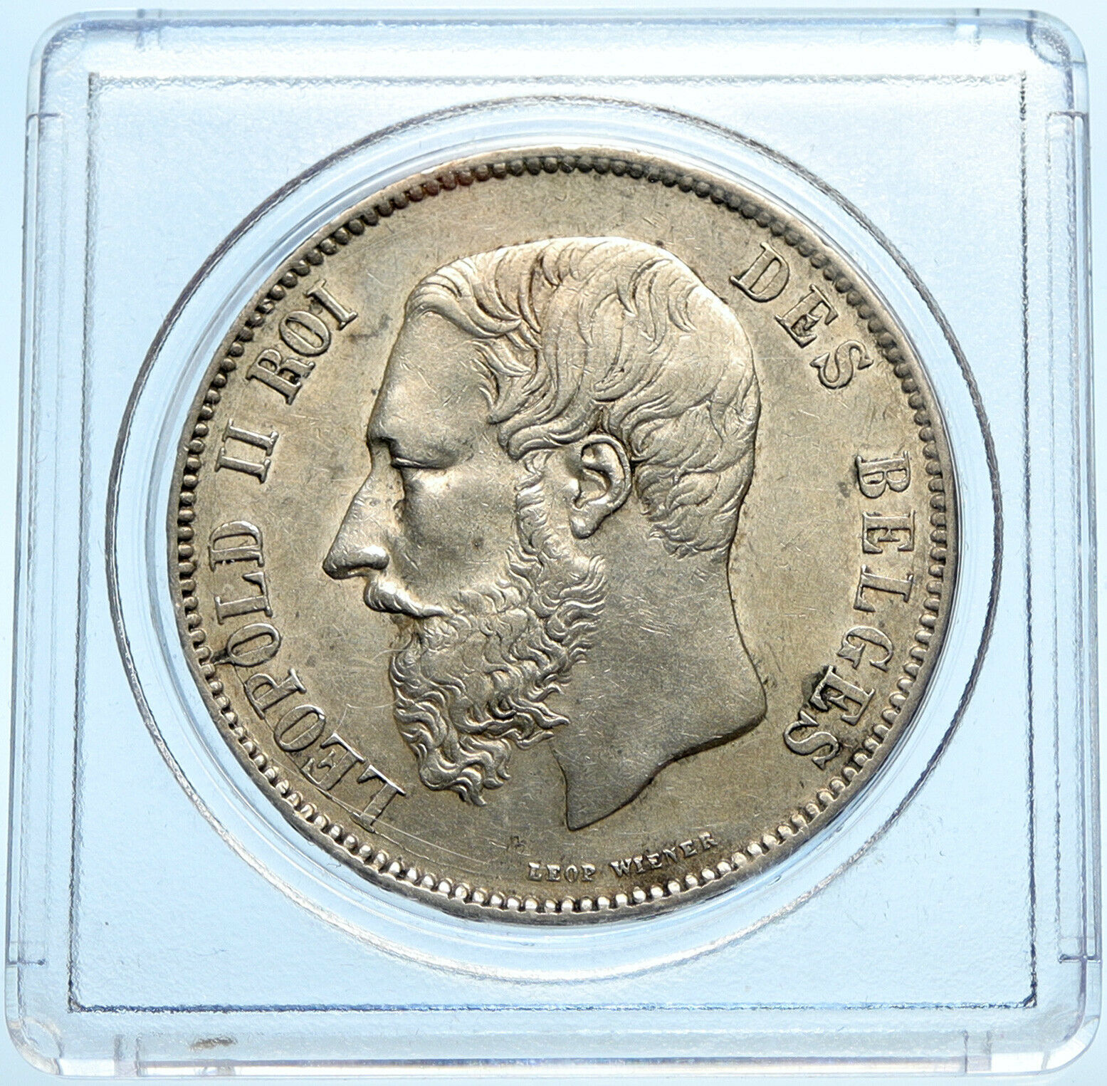 1870 BELGIUM with King LEOPOLD II and LION Genuine Silver 5 Francs Coin i99691