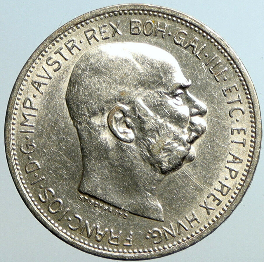 1913 AUSTRIA KING FRANZ JOSEPH I Eagle Antique OLD Silver 2 Corona Coin i101601