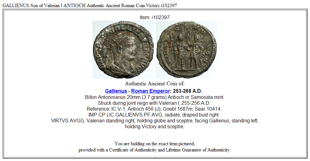 GALLIENUS Son of Valerian I ANTIOCH Authentic Ancient Roman Coin Victory i102397