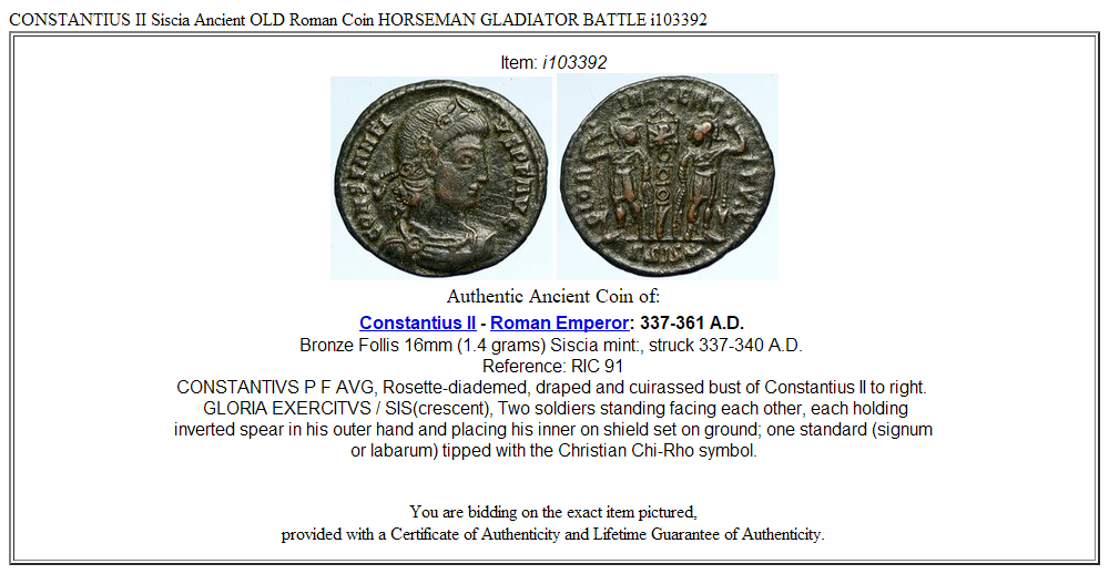 CONSTANTIUS II Siscia Ancient OLD Roman Coin HORSEMAN GLADIATOR BATTLE i103392