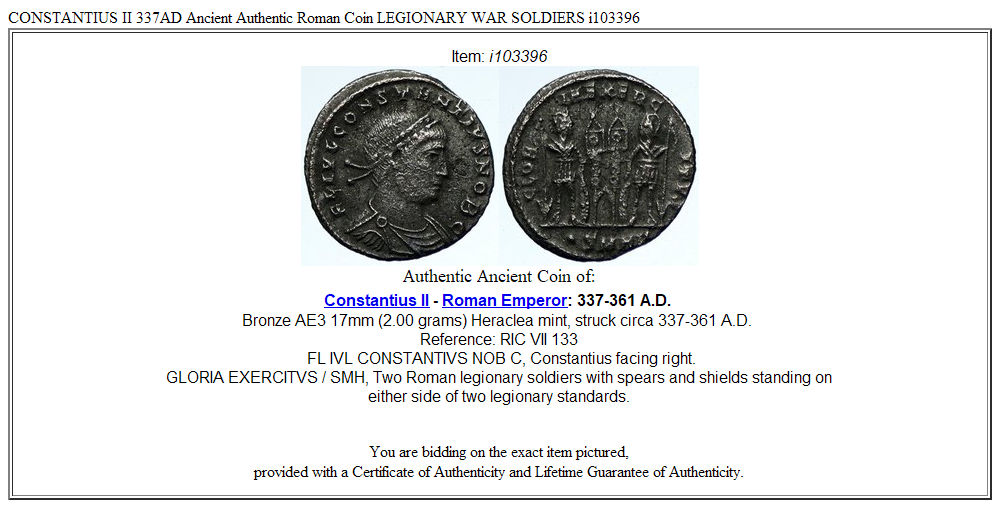 CONSTANTIUS II 337AD Ancient Authentic Roman Coin LEGIONARY WAR SOLDIERS i103396