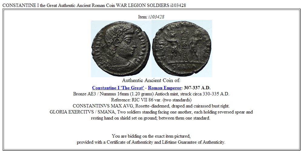 CONSTANTINE I the Great Authentic Ancient Roman Coin WAR LEGION SOLDIERS i103428