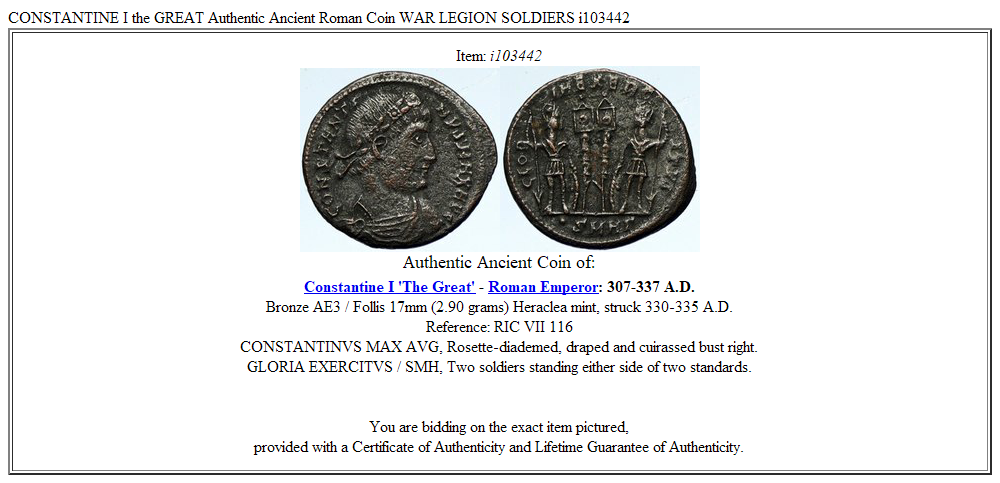 CONSTANTINE I the GREAT Authentic Ancient Roman Coin WAR LEGION SOLDIERS i103442