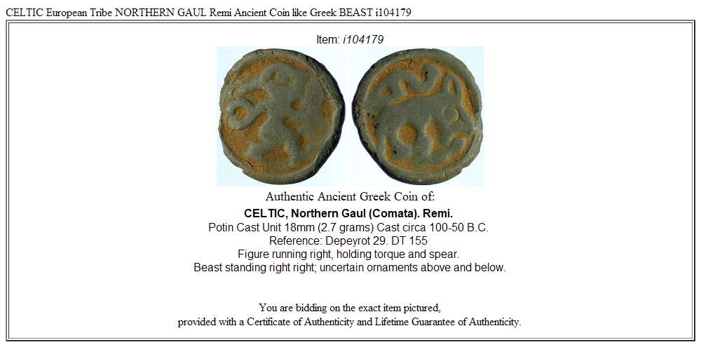 CELTIC European Tribe NORTHERN GAUL Remi Ancient Coin like Greek BEAST i104179