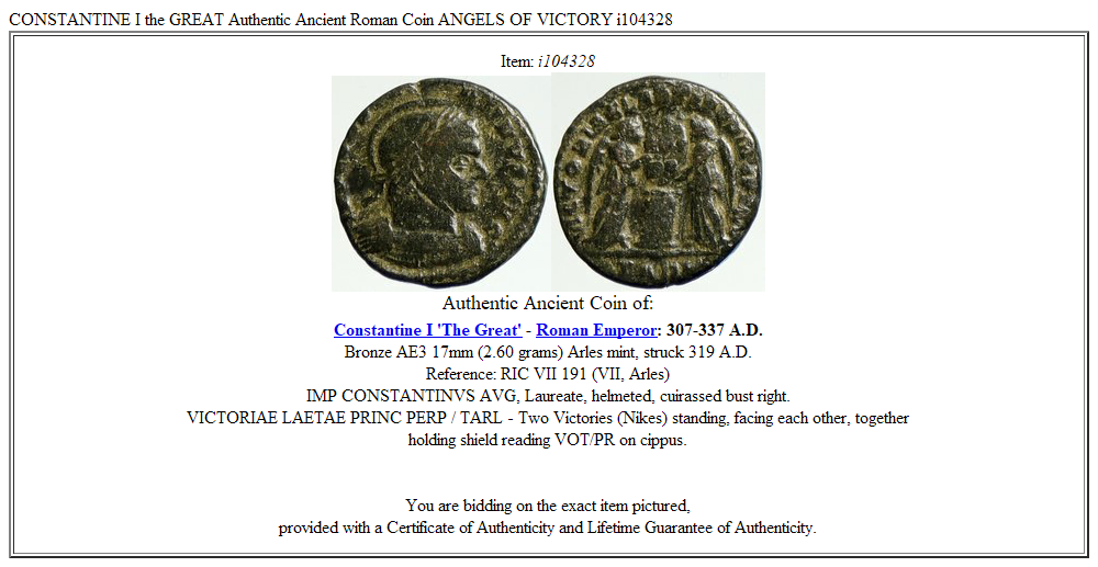 CONSTANTINE I the GREAT Authentic Ancient Roman Coin ANGELS OF VICTORY i104328