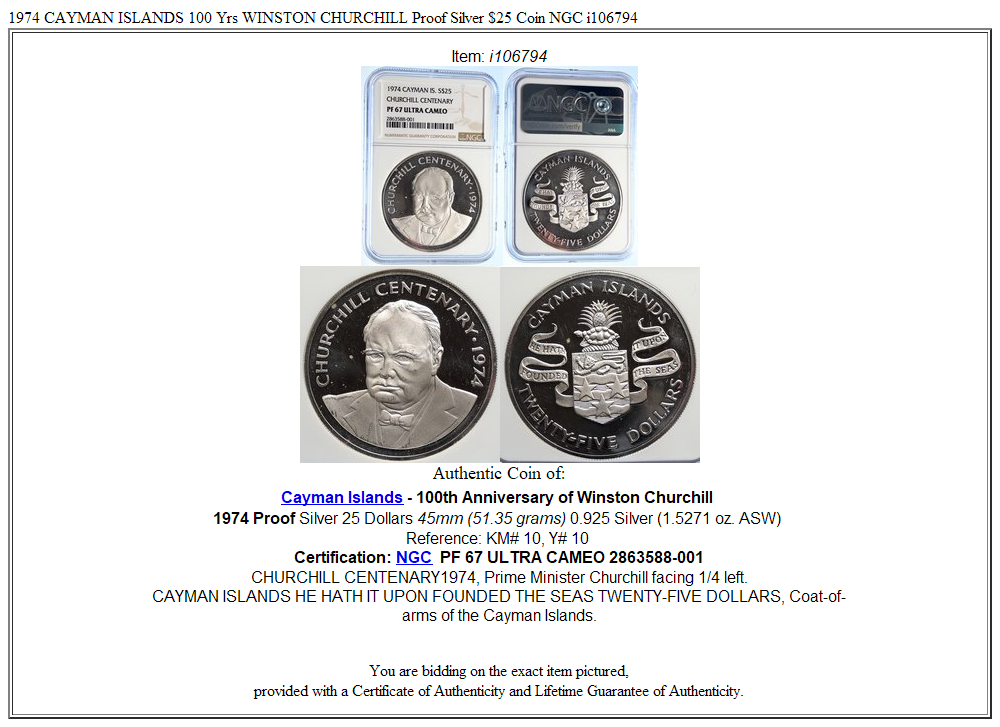 1974 CAYMAN ISLANDS 100 Yrs WINSTON CHURCHILL Proof Silver $25 Coin NGC i106794