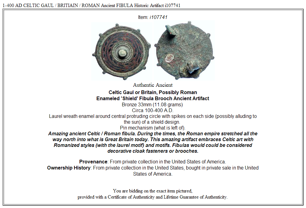 1-400 AD CELTIC GAUL / BRITIAIN / ROMAN Ancient FIBULA Historic Artifact i107741