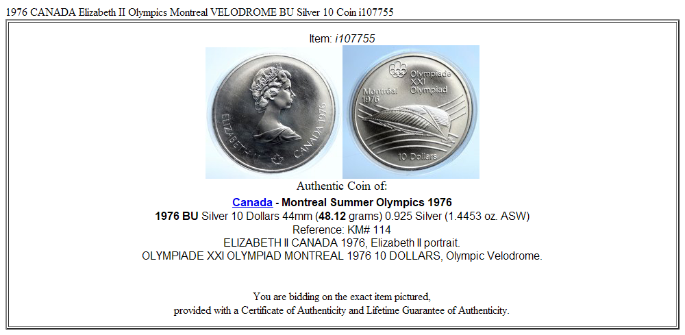 1976 CANADA Elizabeth II Olympics Montreal VELODROME BU Silver 10 Coin i107755