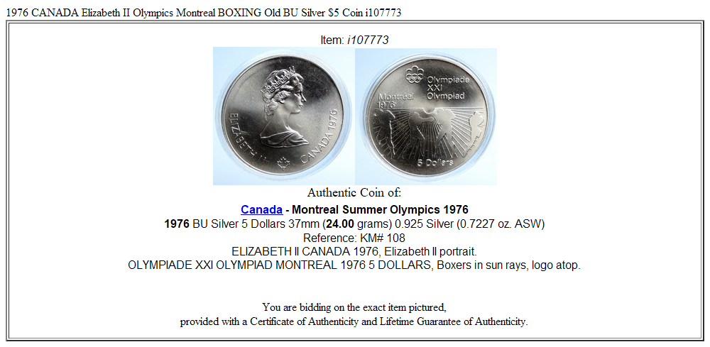 1976 CANADA Elizabeth II Olympics Montreal BOXING Old BU Silver $5 Coin i107773