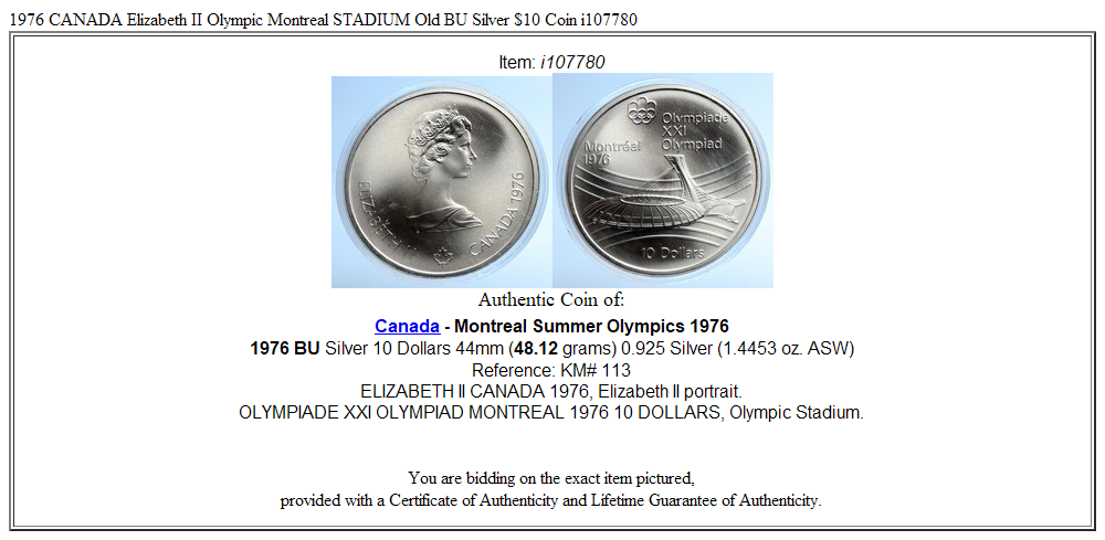 1976 CANADA Elizabeth II Olympic Montreal STADIUM Old BU Silver $10 Coin i107780