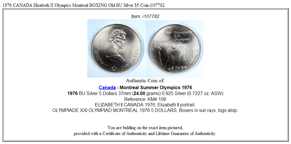 1976 CANADA Elizabeth II Olympics Montreal BOXING Old BU Silver $5 Coin i107782