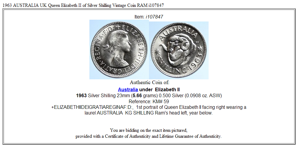 1963 AUSTRALIA UK Queen Elizabeth II of Silver Shilling Vintage Coin RAM i107847