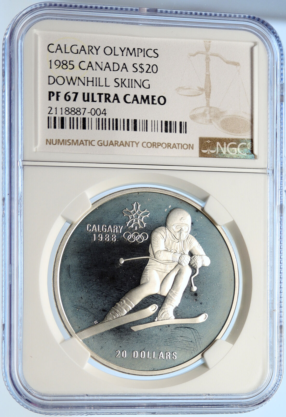 1985 CANADA Old 1988 CALGARY OLYMPICS Skiing Proof Silver $20 Coin NGC i106438