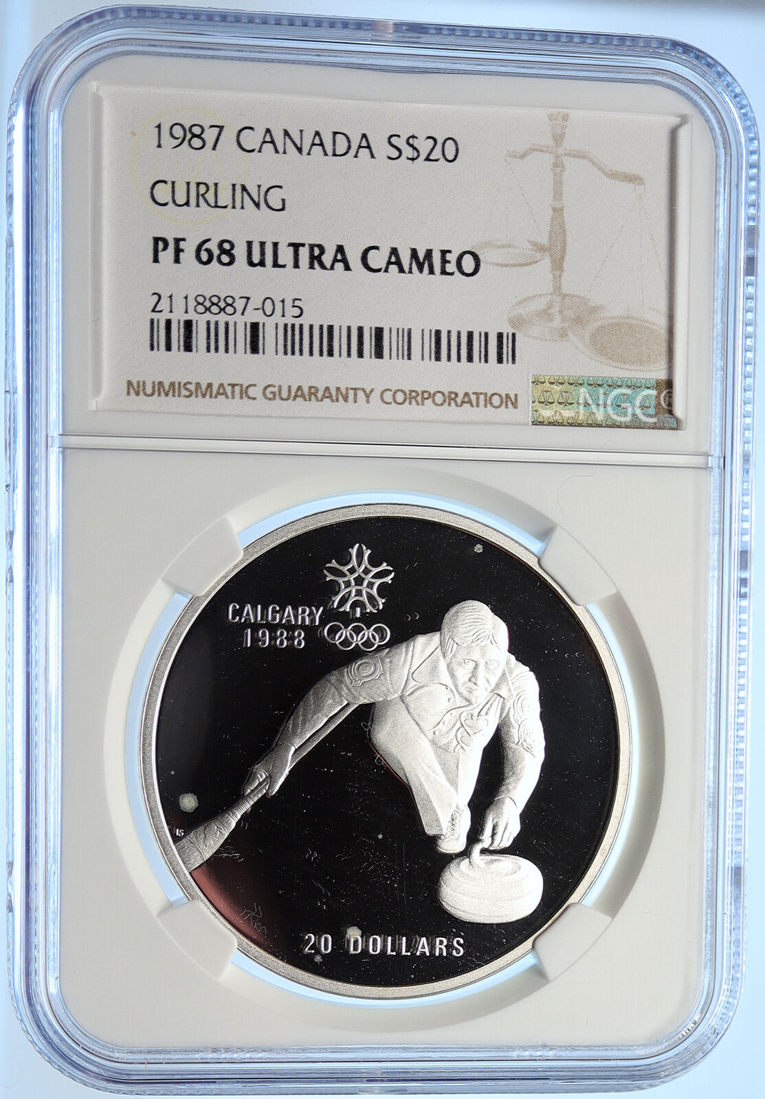 1987 CANADA 1988 CALGARY OLYMPICS Ice Curling Proof Silver $20 Coin NGC i106449