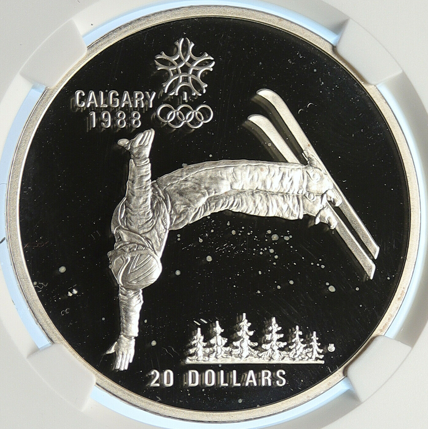 1986 CANADA 1988 CALGARY OLYMPICS Free Skiing Proof Silver $20 Coin NGC i106452