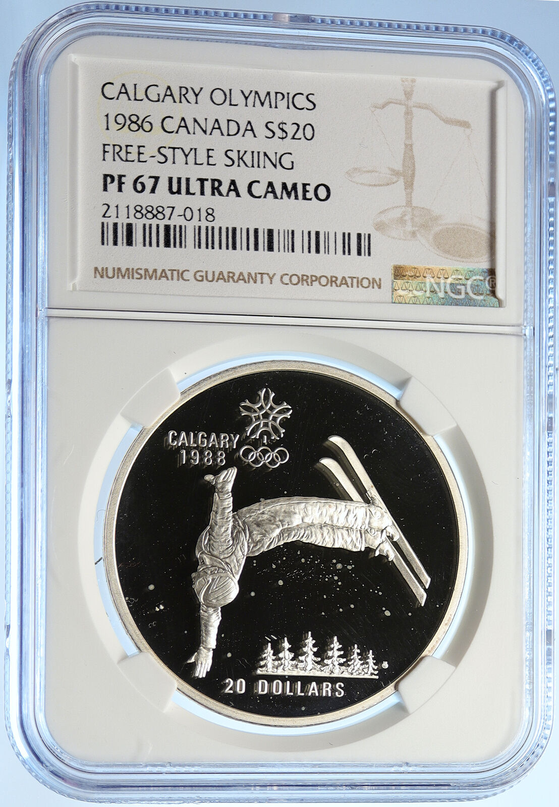 1986 CANADA 1988 CALGARY OLYMPICS Free Skiing Proof Silver $20 Coin NGC i106452