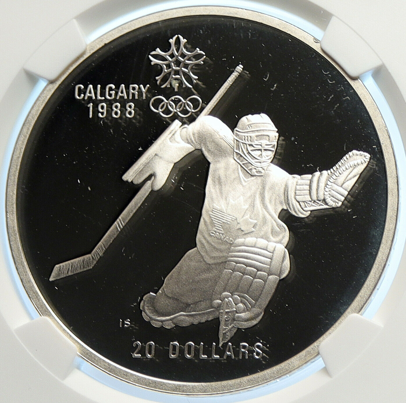 1986 CANADA for 1988 CALGARY OLYMPICS HOCKEY NGC Proof Silver $20 Coin i106457