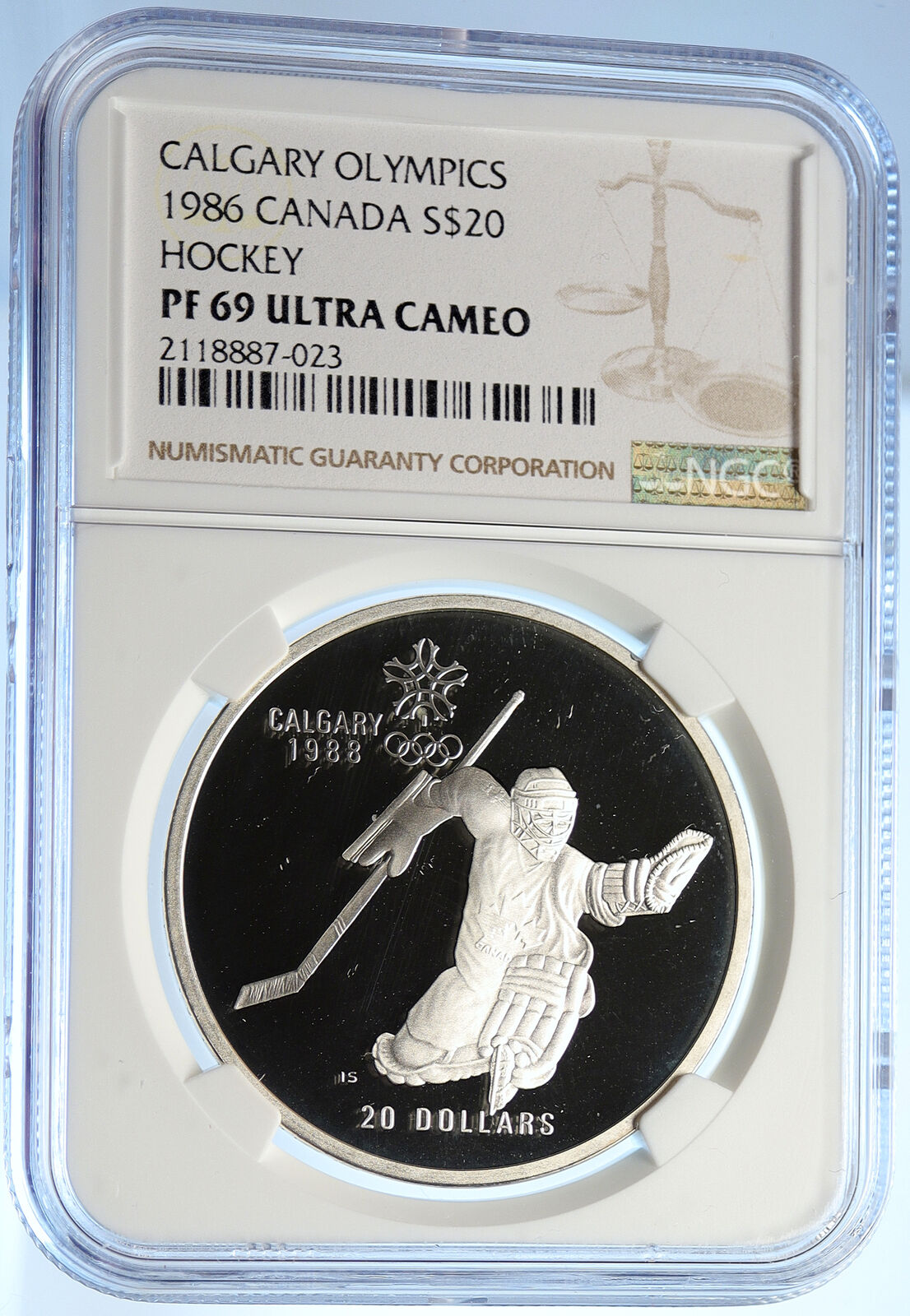 1986 CANADA for 1988 CALGARY OLYMPICS HOCKEY NGC Proof Silver $20 Coin i106457