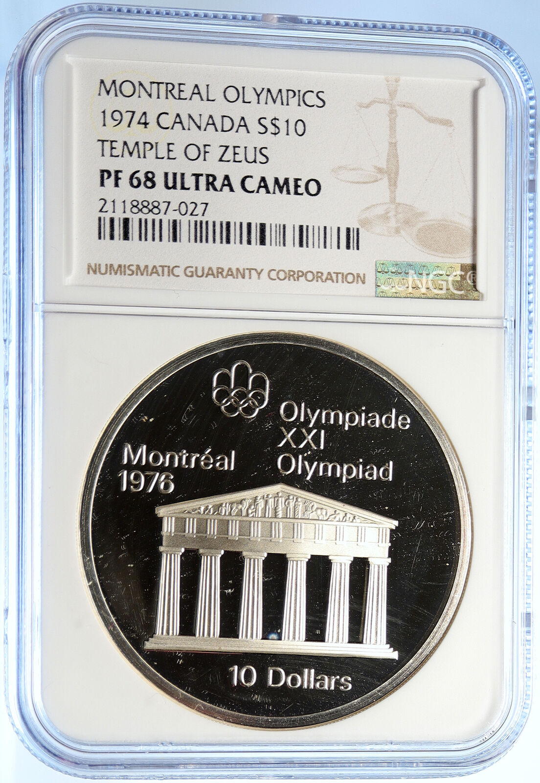 1974 CANADA Elizabeth II Olympic Montreal ZEUS TEMPLE PF Silver Coin NGC i106461