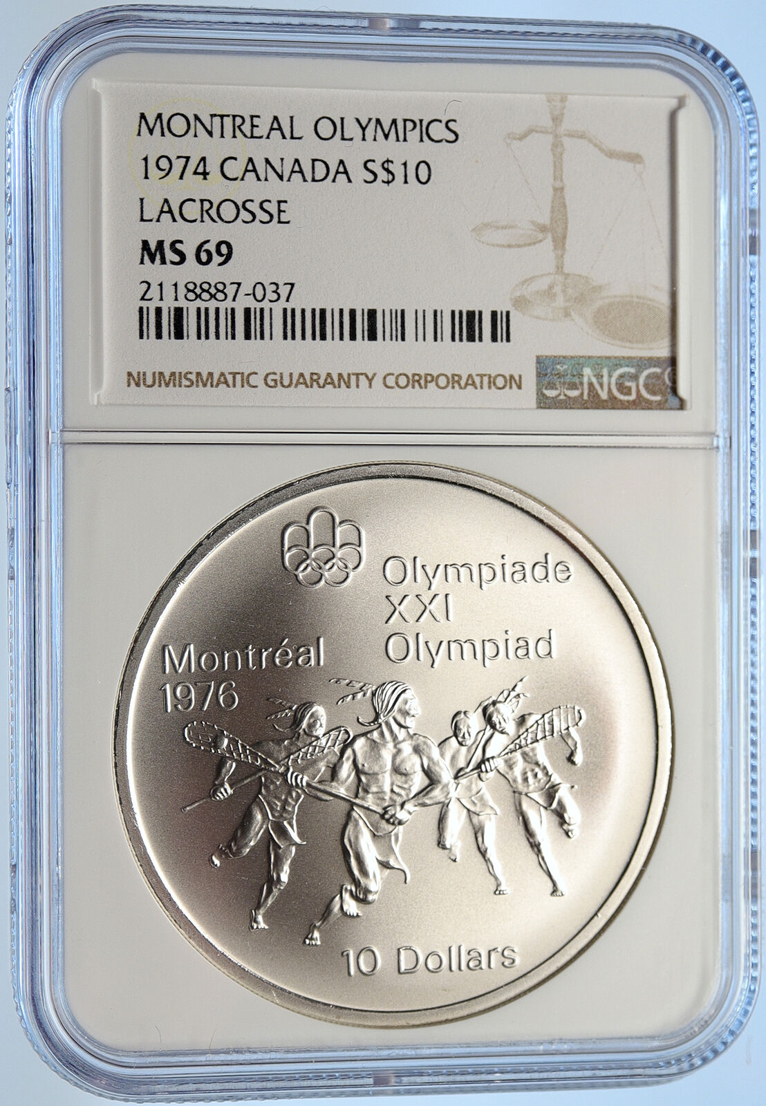 1974 CANADA Elizabeth II Olympics Montreal LACROSSE Silver $10 NGC Coin i106471