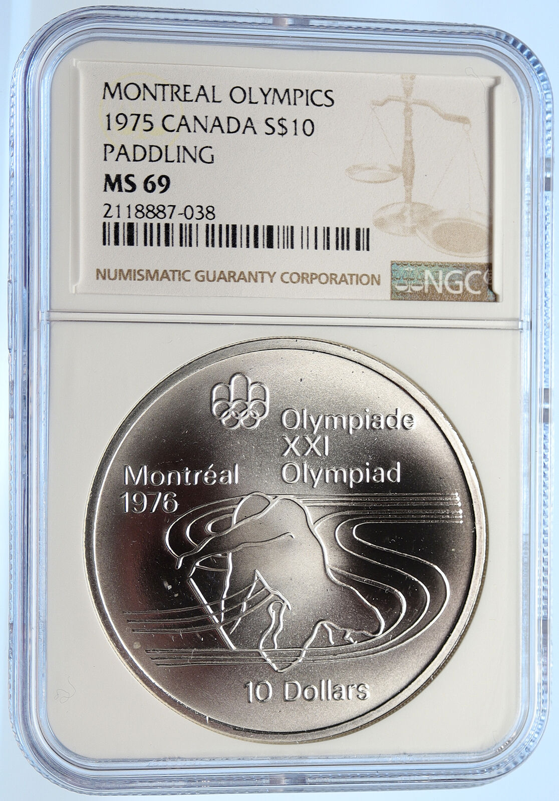 1975 CANADA Elizabeth II Olympic Montreal Paddler BU Silver $10 Coin NGC i106472