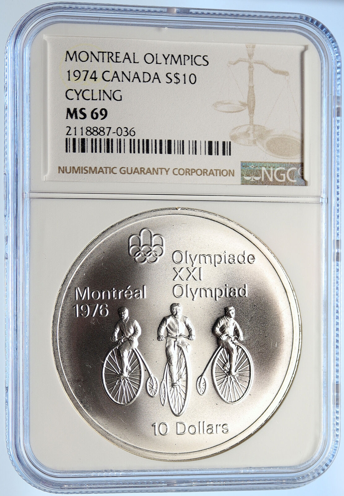 1974 CANADA Elizabeth II Olympics Montreal Cycle BU Silver 10 Coin NGC i106470