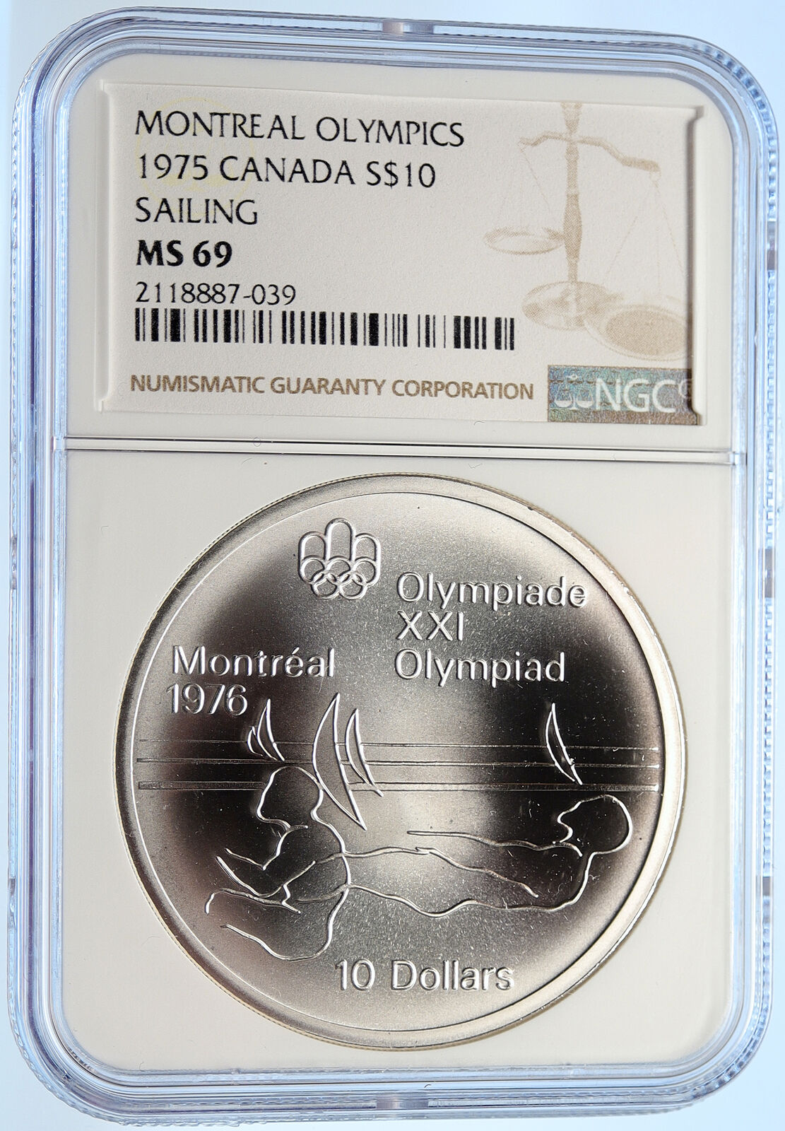 1975 CANADA Queen Elizabeth II Olympics Sailing Silver BU $10 Coin NGC i106473