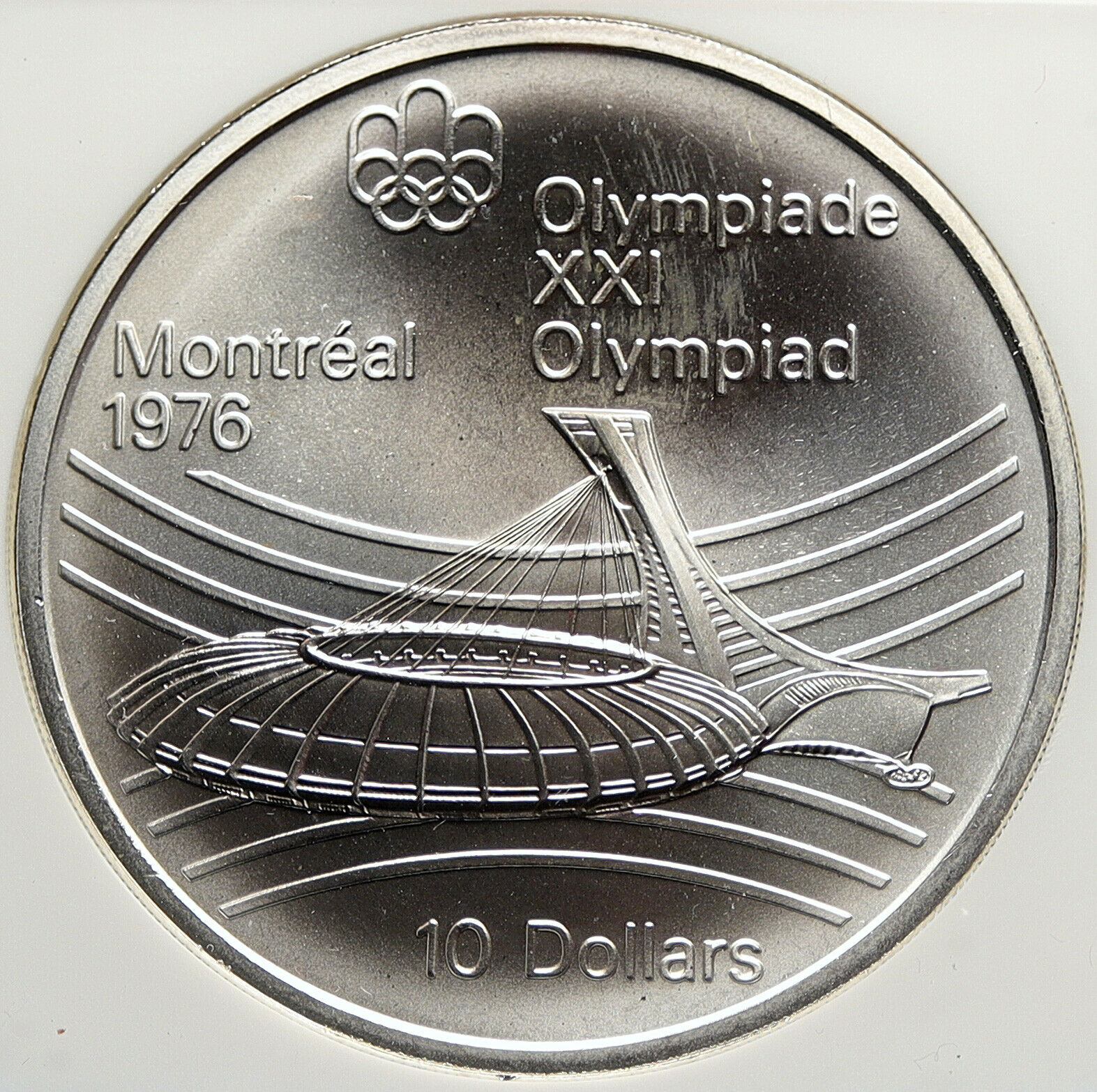 1976 CANADA UK Elizabeth II Olympics Montreal STADIUM Silver 10 Coin NGC i106468