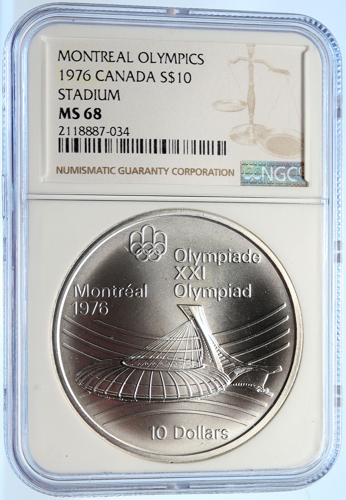 1976 CANADA UK Elizabeth II Olympics Montreal STADIUM Silver 10 Coin NGC i106468