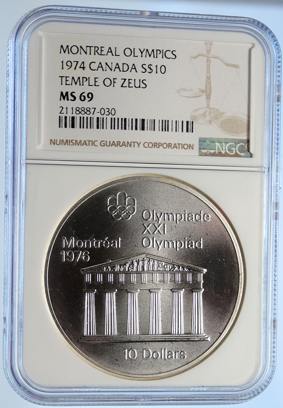 1974 CANADA UK Elizabeth II Olympic Montreal ZEUS TEMPLE Silver Coin NGC i106464